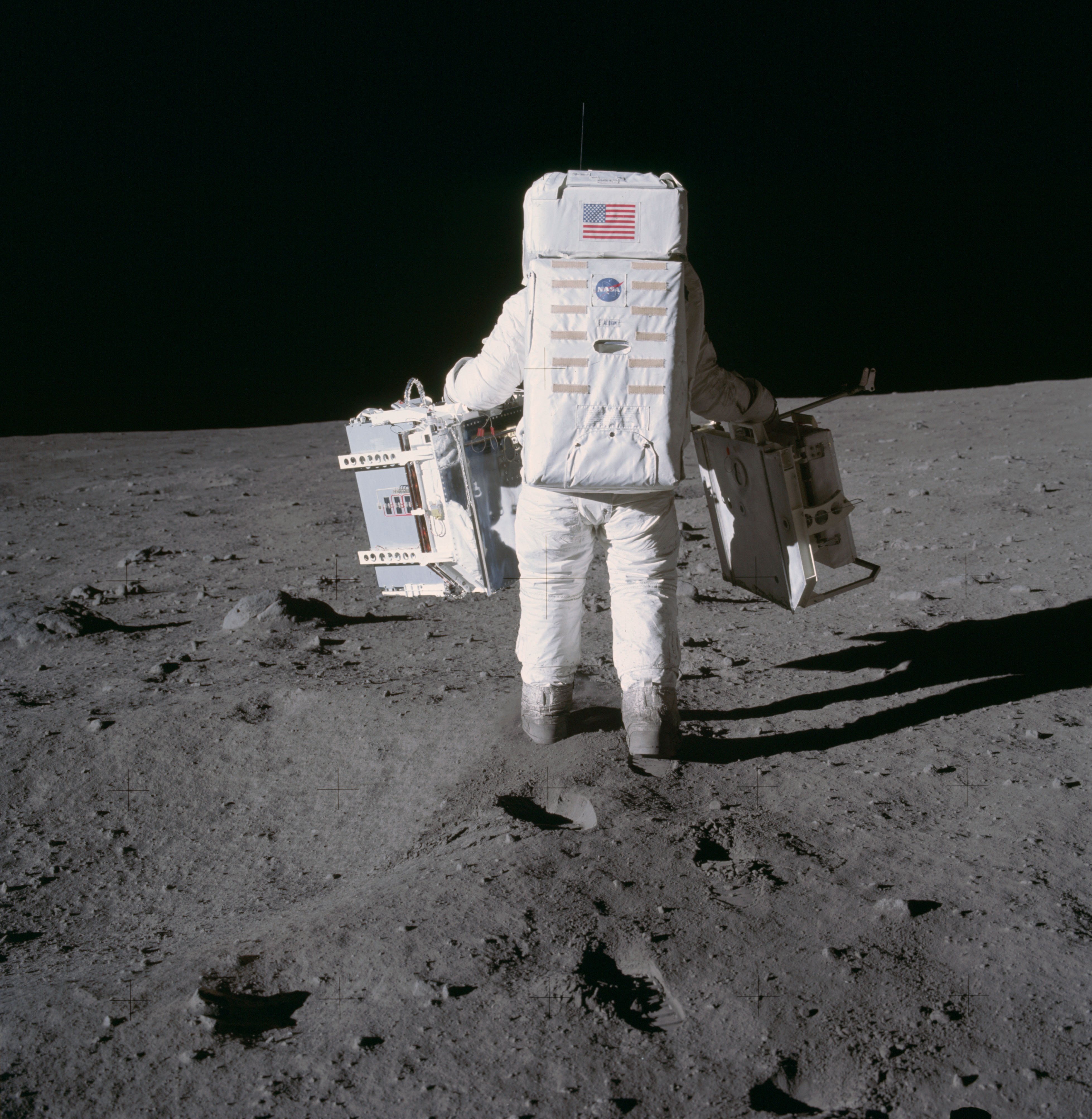 The lunar surface photographed during an Apollo landing.