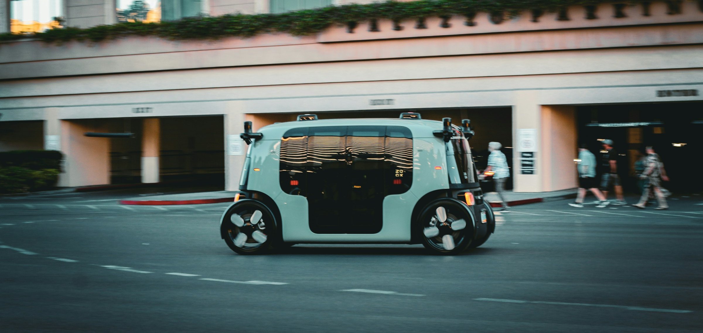 A driverless vehicle on a city street.